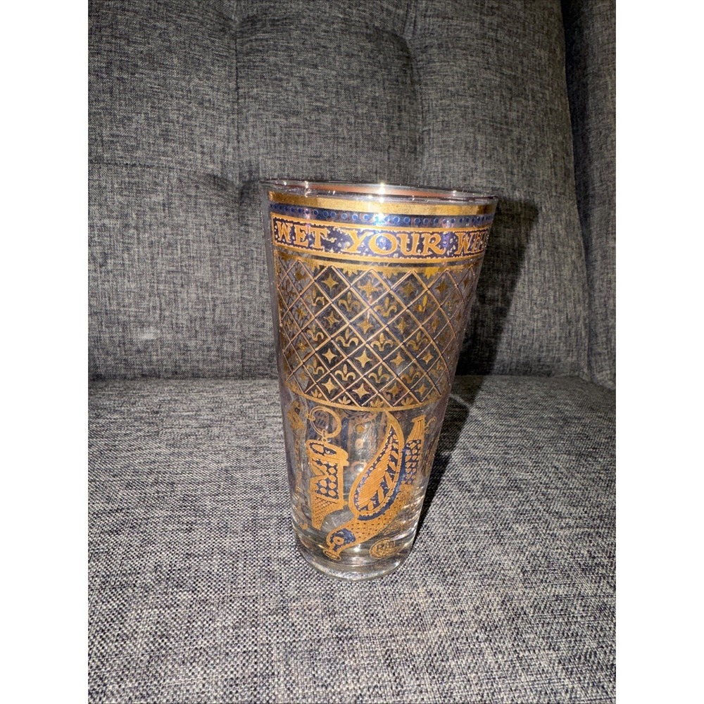 VINTAGE GEORGES BRIARD "WET YOUR WHISTLE" 22KT. GOLD & BLUE GLASS / 1 Single